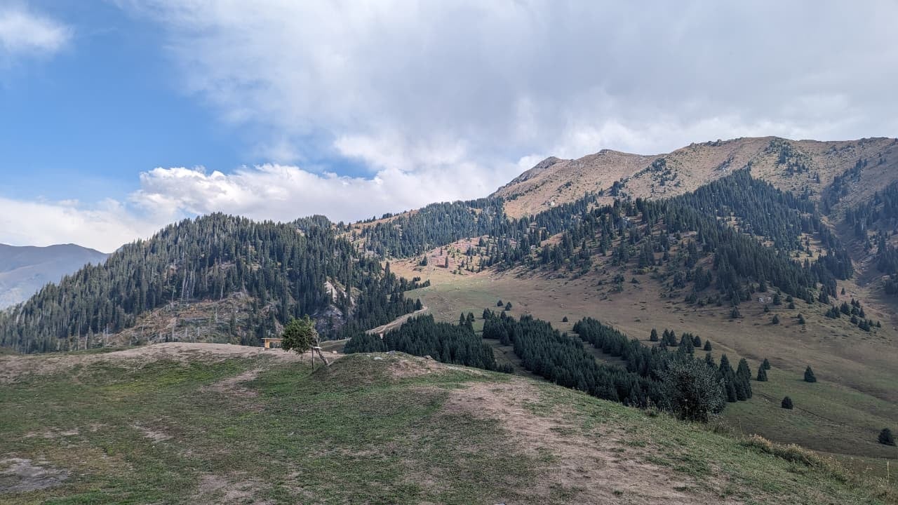 Green mountains under cloudy sky — different angle