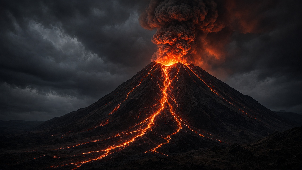 Night volcano eruption