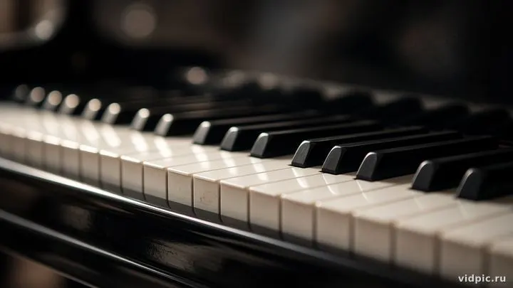 Glossy piano keys in dramatic side light.