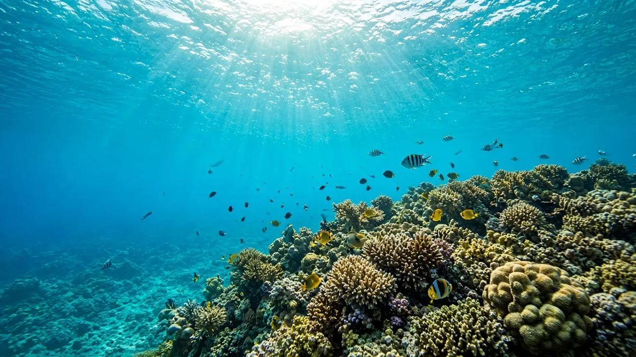 Coral reef. A vivid underwater world with tropical fish.