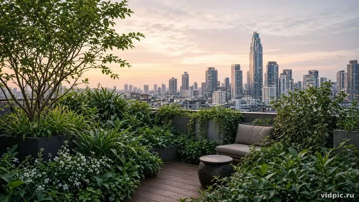 A green oasis above the city skyline.