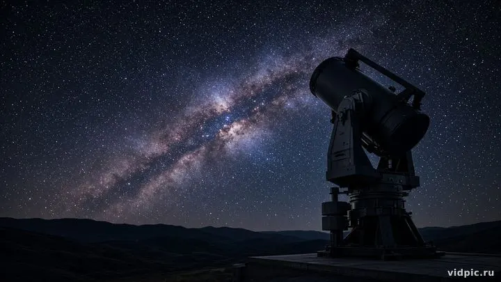 A telescope beneath the glowing Milky Way.