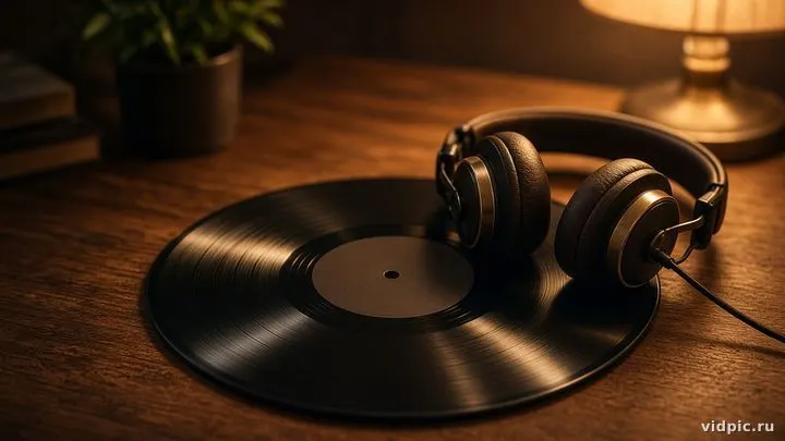 A cozy music still life in warm lamp light.